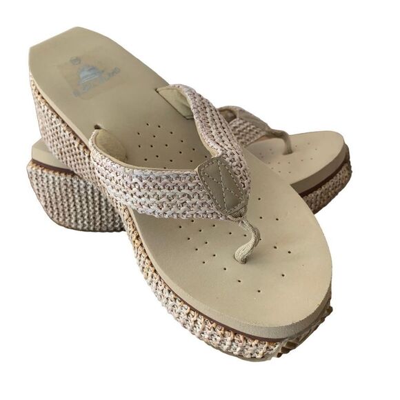ALOHA Island Raffia Cushioned Thong Beachy Wedge Sandals Sz 9 - Picture 1 of 7